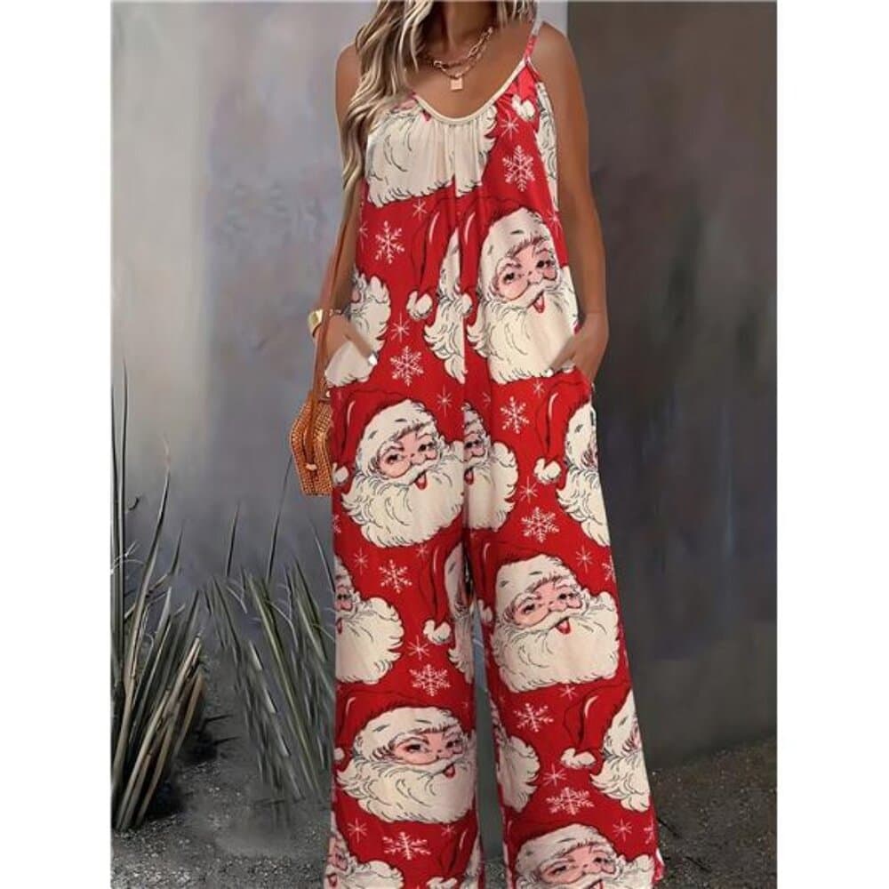 Bright Santa And Snowflake Print, Sleeveless Wide - Thumbnail 2