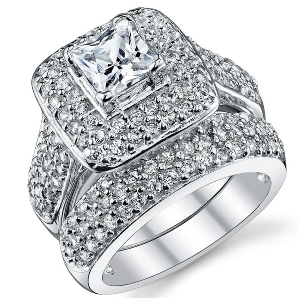 Carat Princess Cut Cubic Zirconia Sterling Silver 925 Wedding Engagement Ring Se - Thumbnail 5