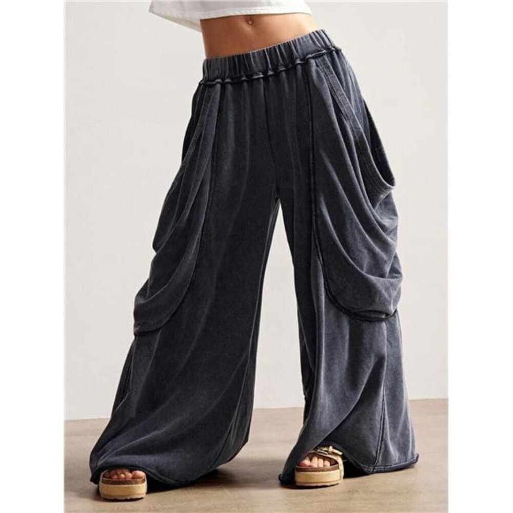 Bohemela Women's Casual Solid Color Knitted Loose Washed Pants Baggy Pants - Thumbnail 6