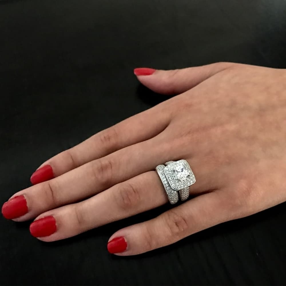Carat Princess Cut Cubic Zirconia Sterling Silver 925 Wedding Engagement Ring Se - Thumbnail 2