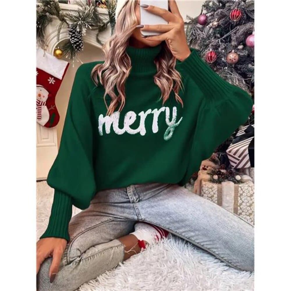 Christmas, New Year's Autumn And Winter High Collar Loose Casual Bat Ruffle - Thumbnail 6