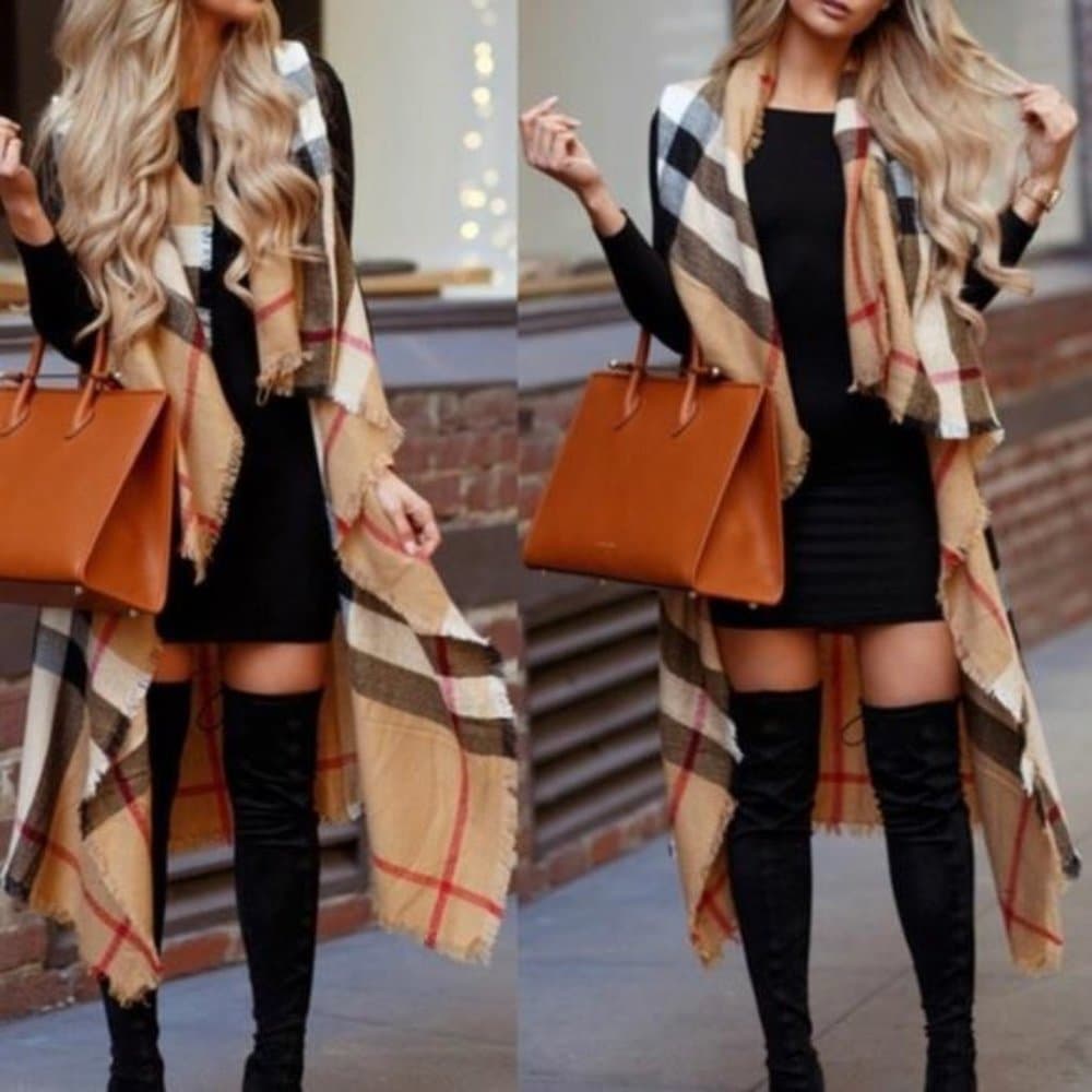 Cozy Plaid Open Front Frayed Hem Vest - Thumbnail 8