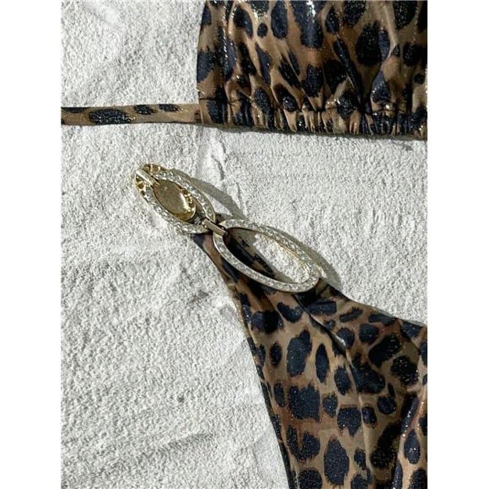 Swim SXY 2pcs Women's Sexy Leopard Print Random Pattern Halter Tie Bikini Set - Thumbnail 4