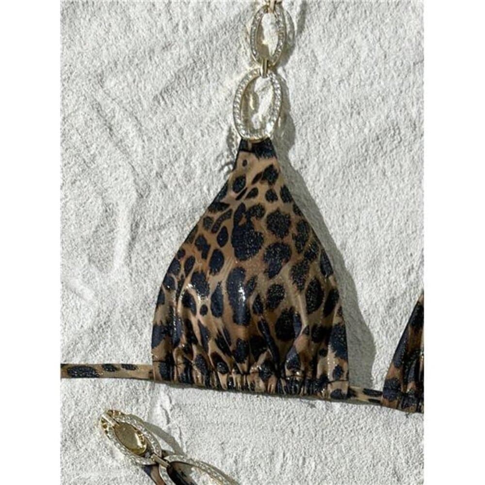 Swim SXY 2pcs Women's Sexy Leopard Print Random Pattern Halter Tie Bikini Set - Thumbnail 3