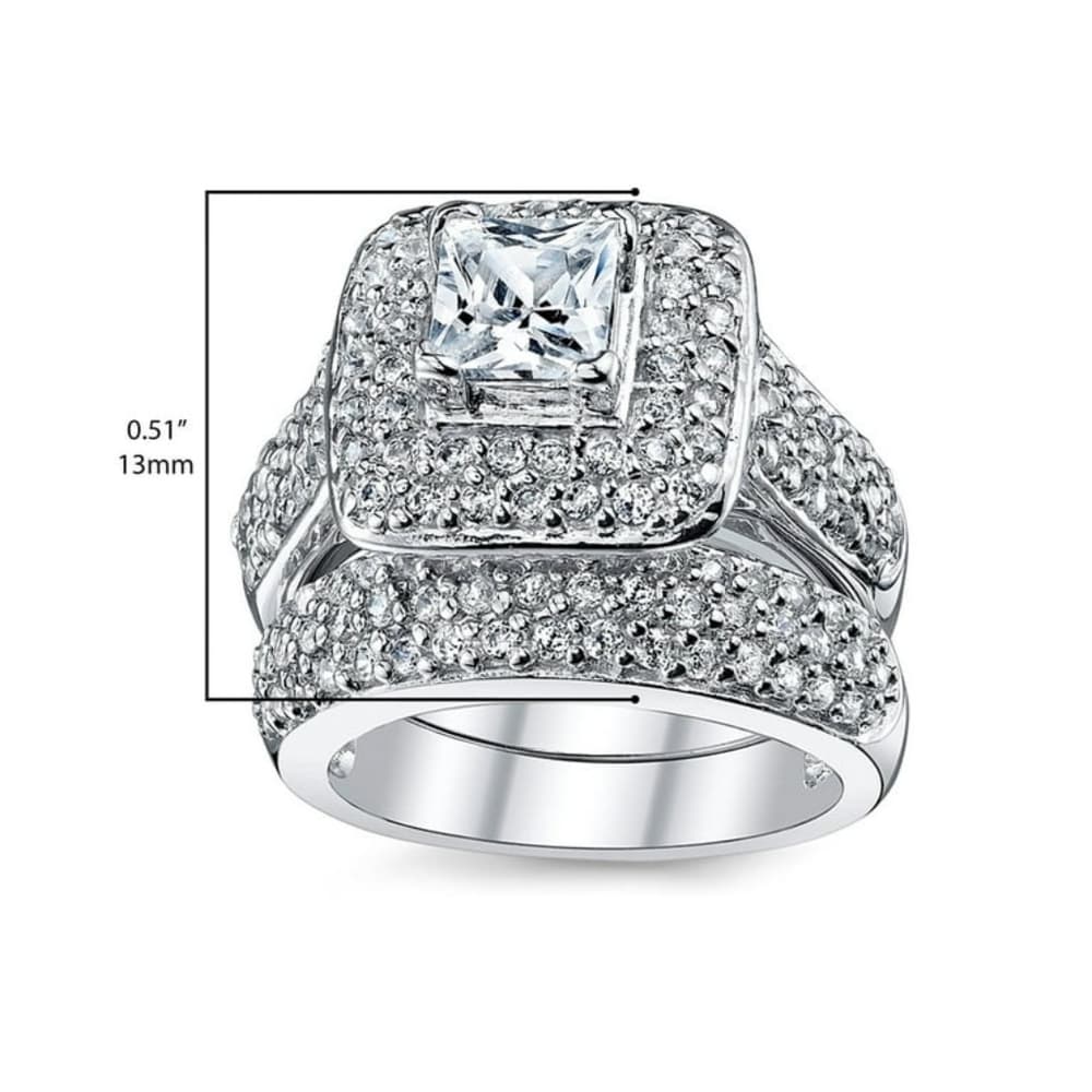 Carat Princess Cut Cubic Zirconia Sterling Silver 925 Wedding Engagement Ring Se - Thumbnail 4