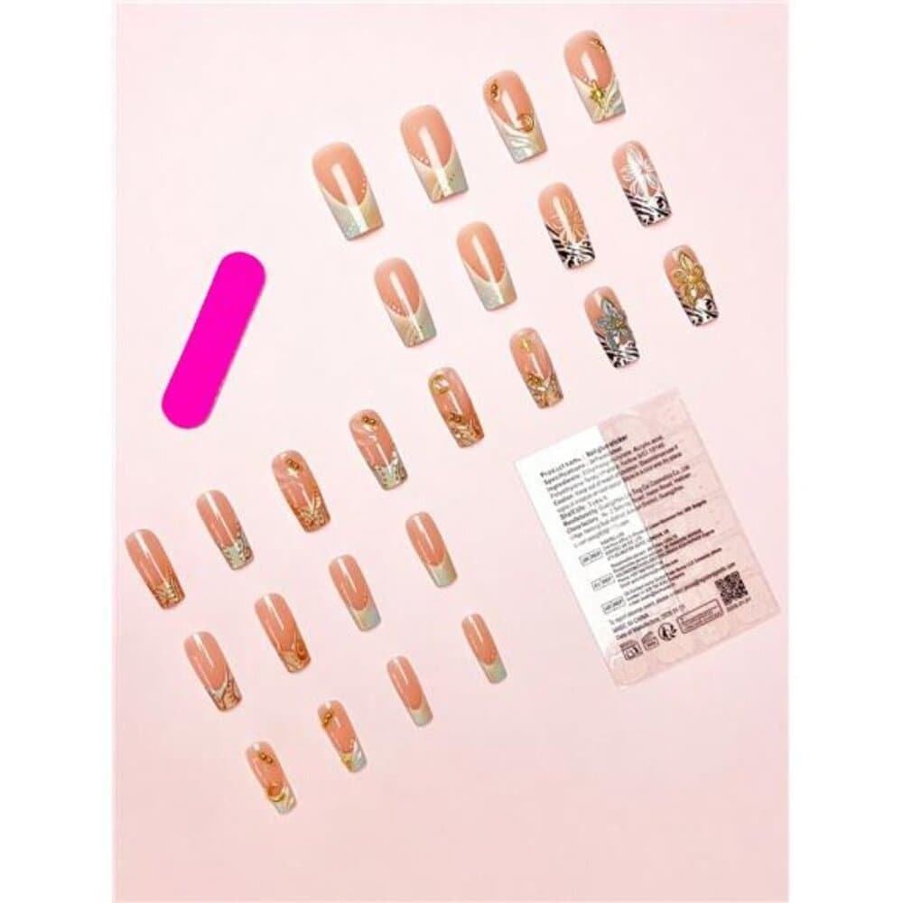 24pcs/Set Elegant 3D Floral, Wavy, Star, Moon & Pearl Designed Long Square - Thumbnail 2