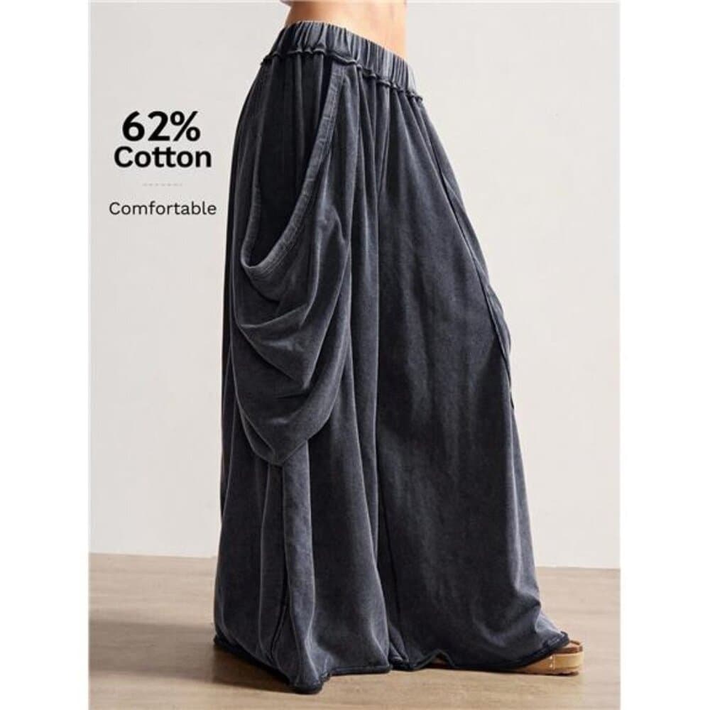 Bohemela Women's Casual Solid Color Knitted Loose Washed Pants Baggy Pants - Thumbnail 7
