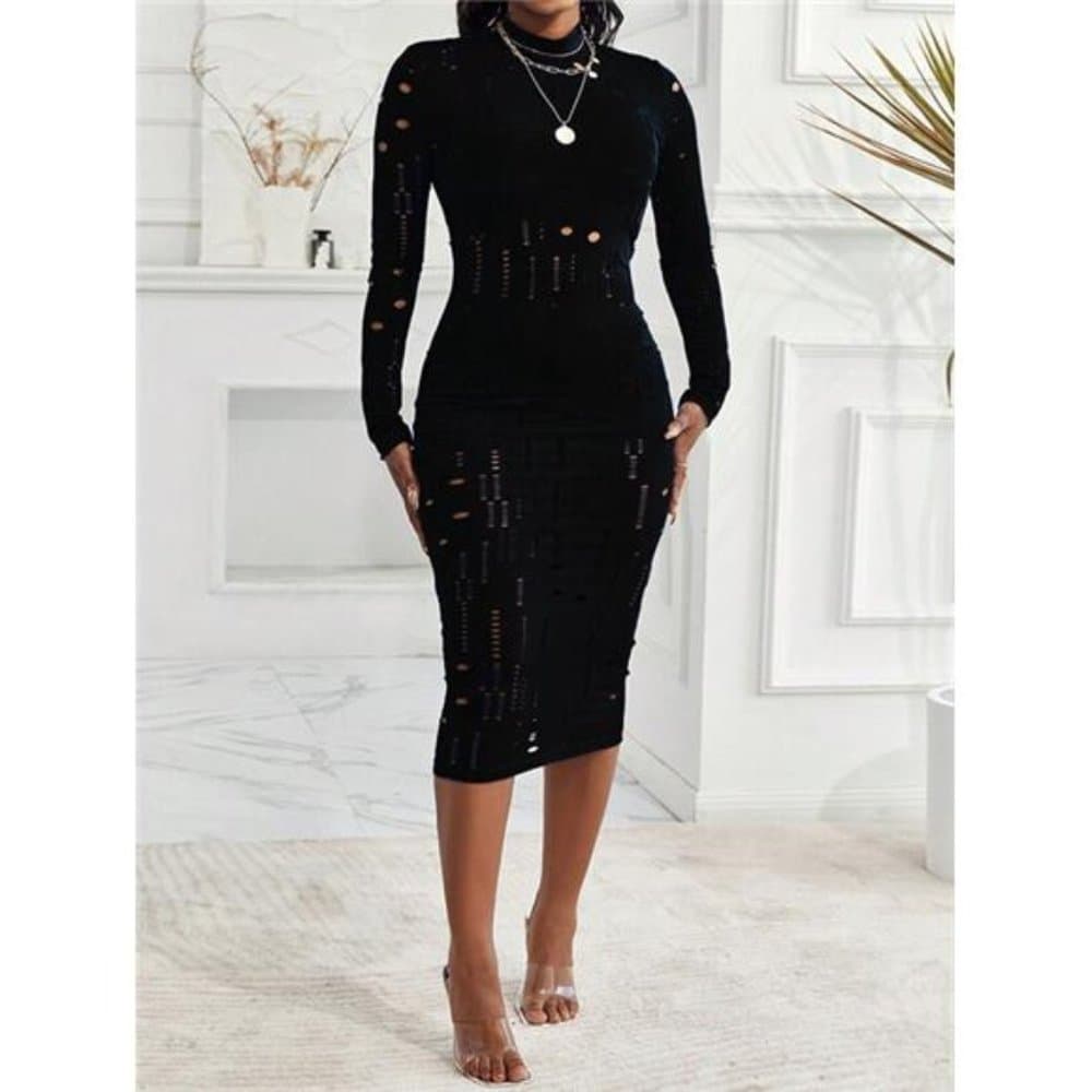Hollow Out Mock Neck Bodycon Dress - Thumbnail 3