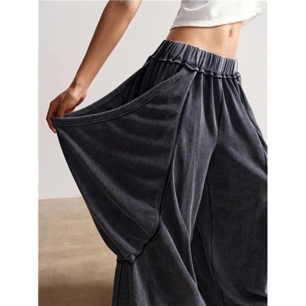 Bohemela Women's Casual Solid Color Knitted Loose Washed Pants Baggy Pants - Thumbnail 4