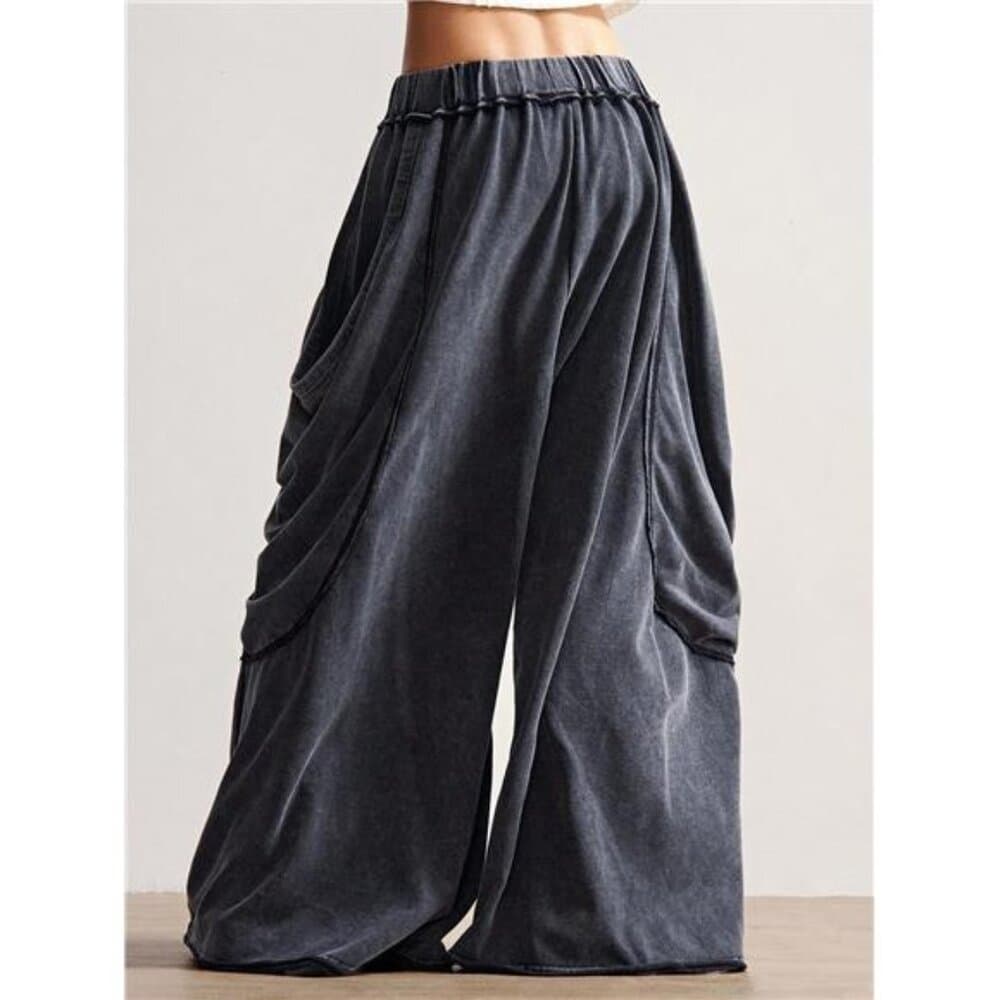 Bohemela Women's Casual Solid Color Knitted Loose Washed Pants Baggy Pants - Thumbnail 3