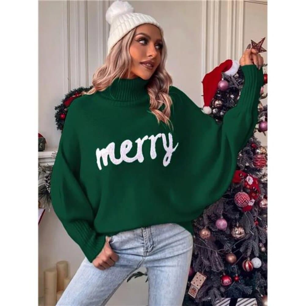 Christmas, New Year's Autumn And Winter High Collar Loose Casual Bat Ruffle - Thumbnail 4