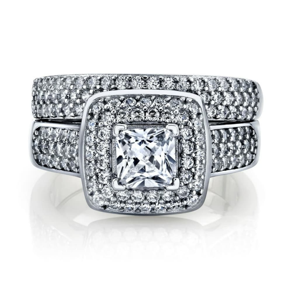 Carat Princess Cut Cubic Zirconia Sterling Silver 925 Wedding Engagement Ring Se