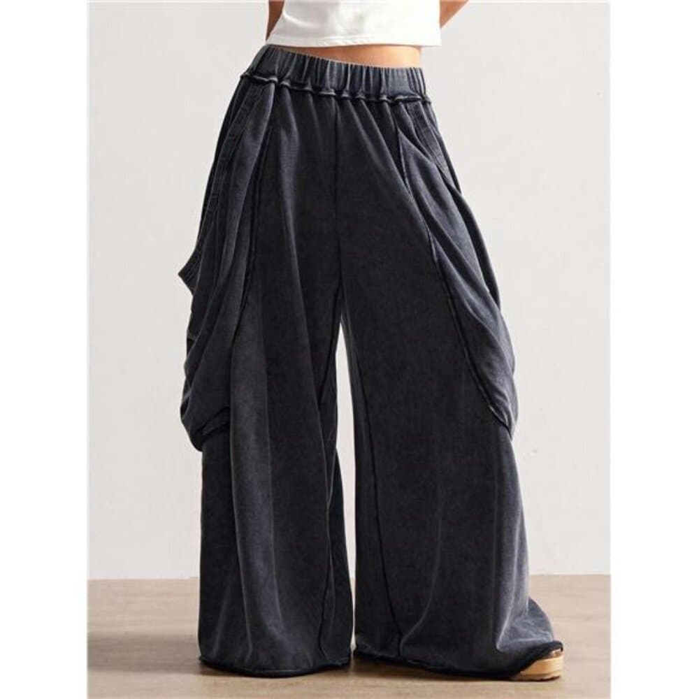 Bohemela Women's Casual Solid Color Knitted Loose Washed Pants Baggy Pants - Thumbnail 2