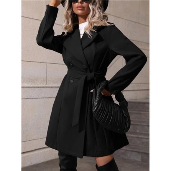 Clasi Double Breasted Belted Overcoat Fall Winter Cloth For Women - Thumbnail 7