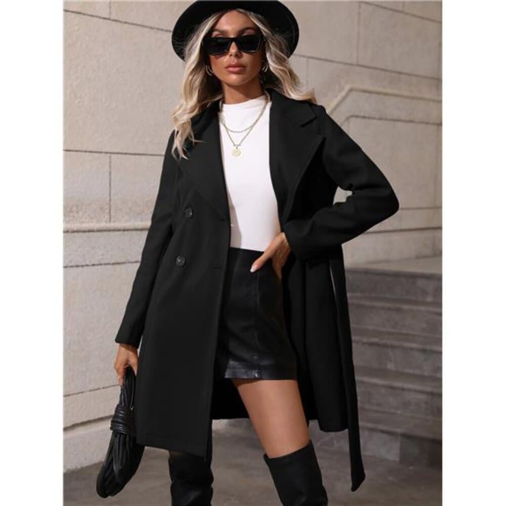 Clasi Double Breasted Belted Overcoat Fall Winter Cloth For Women - Thumbnail 4