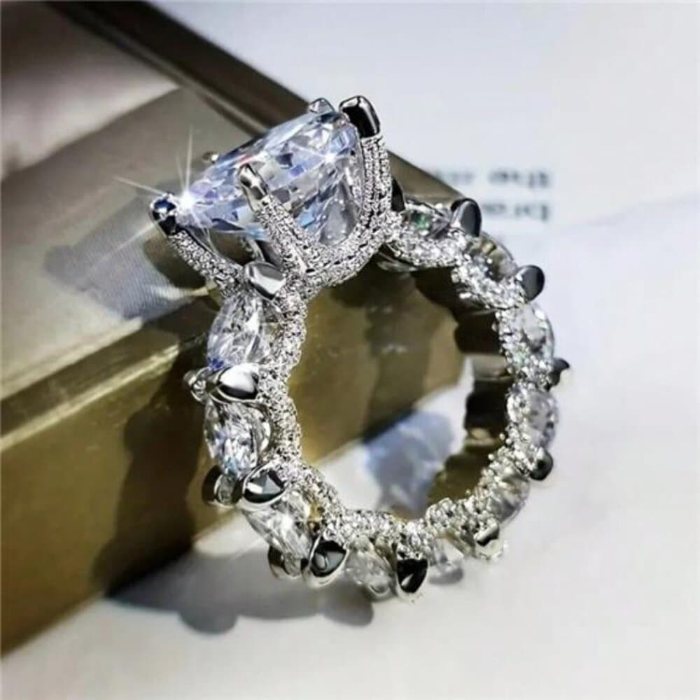 1pc Women's Engagement Ring, Luxury Shiny Silver-Tone Alloy Cubic Zirconia Ring - Thumbnail 2