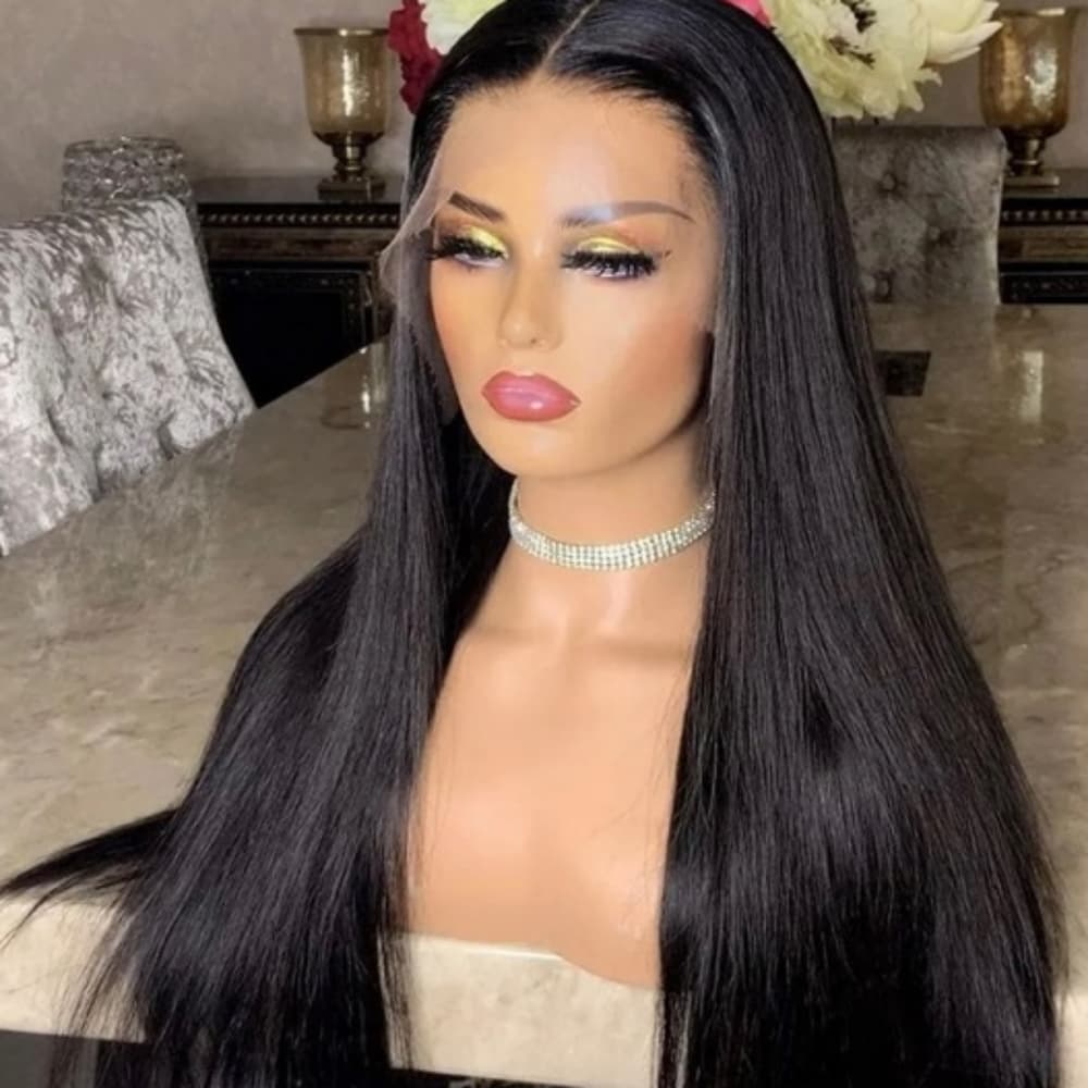 HD Black Straight Human Hair Full Wig - Thumbnail 6