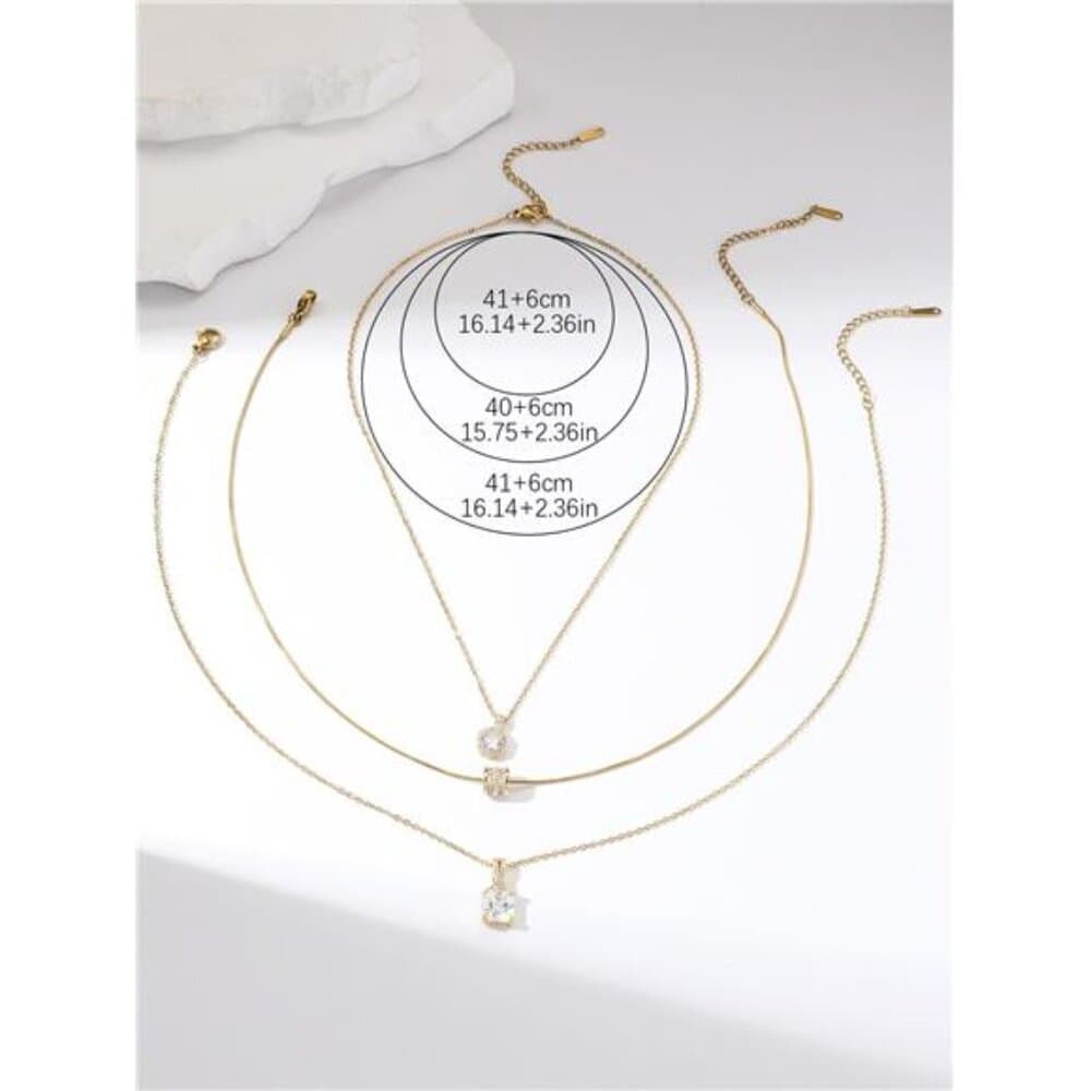 Hihho 3pcs Geometric Shape Necklace Set With Inlay, Creative Pendant Design, - Thumbnail 4