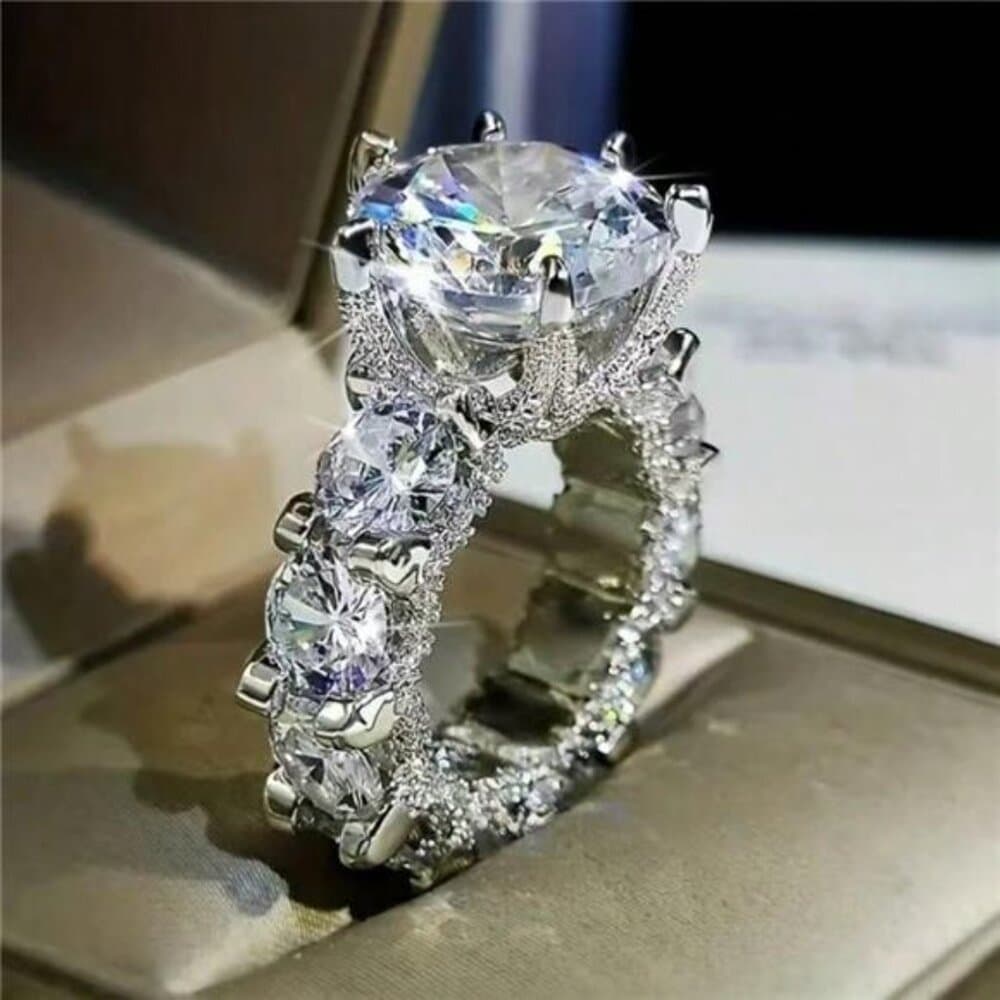1pc Women's Engagement Ring, Luxury Shiny Silver-Tone Alloy Cubic Zirconia Ring - Thumbnail 9