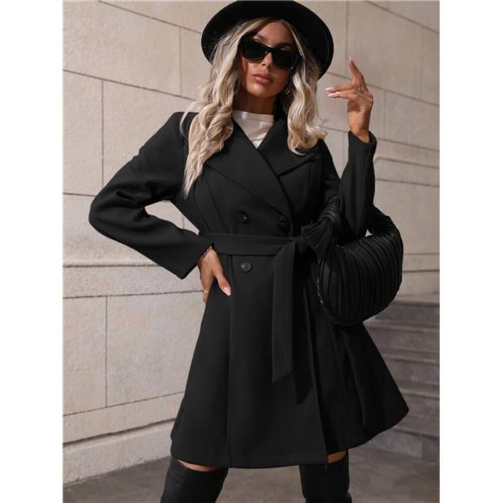 Clasi Double Breasted Belted Overcoat Fall Winter Cloth For Women - Thumbnail 3
