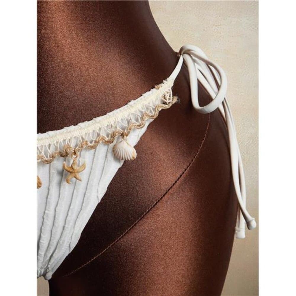 2 Pieces Wavy Striped Shell Tape Splice Tie Neck Bikini Set, - Thumbnail 5