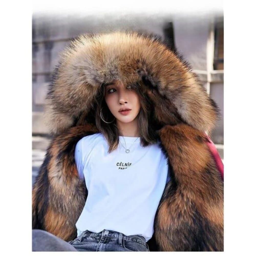 Women's Winter Parka Jacket with Faux Fox & Raccoon, Thickened Padded - - Thumbnail 2