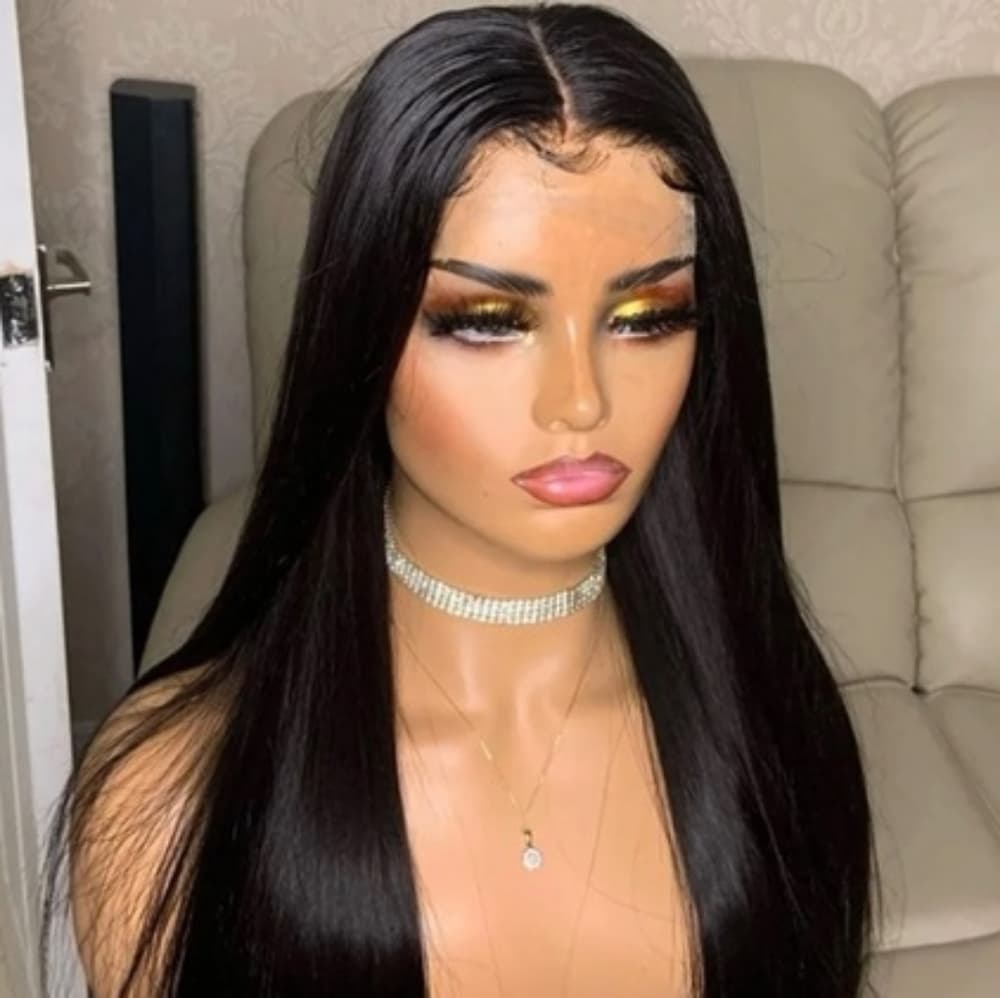 HD Black Straight Human Hair Full Wig - Thumbnail 2