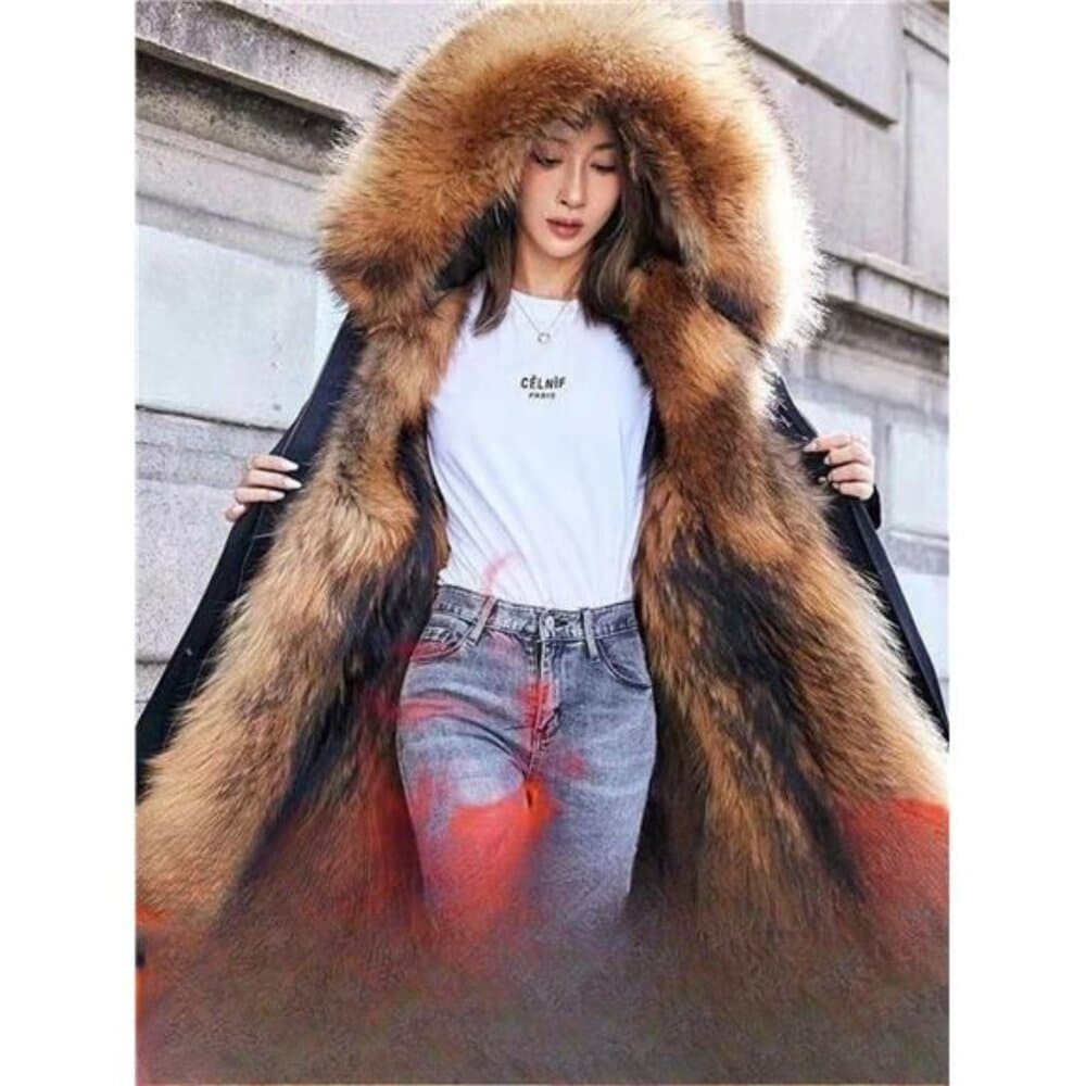 Women's Winter Parka Jacket with Faux Fox & Raccoon, Thickened Padded - - Thumbnail 3