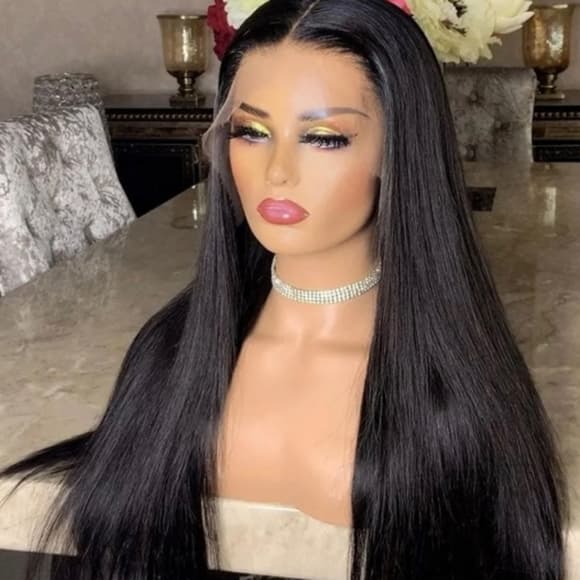 HD Black Straight Human Hair Full Wig - Thumbnail 7