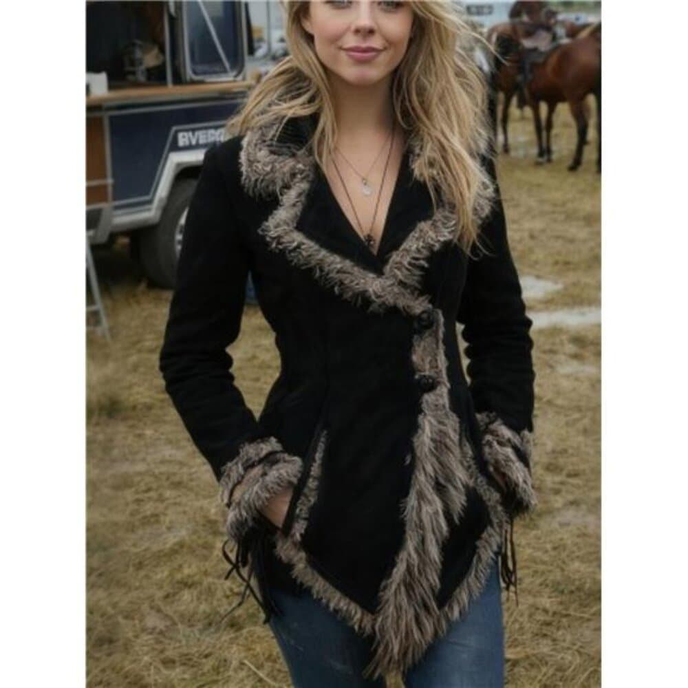 Women's Bohemian Vintage Coat | Collar Lapel Jacket Warm Outerwear - Thumbnail 4