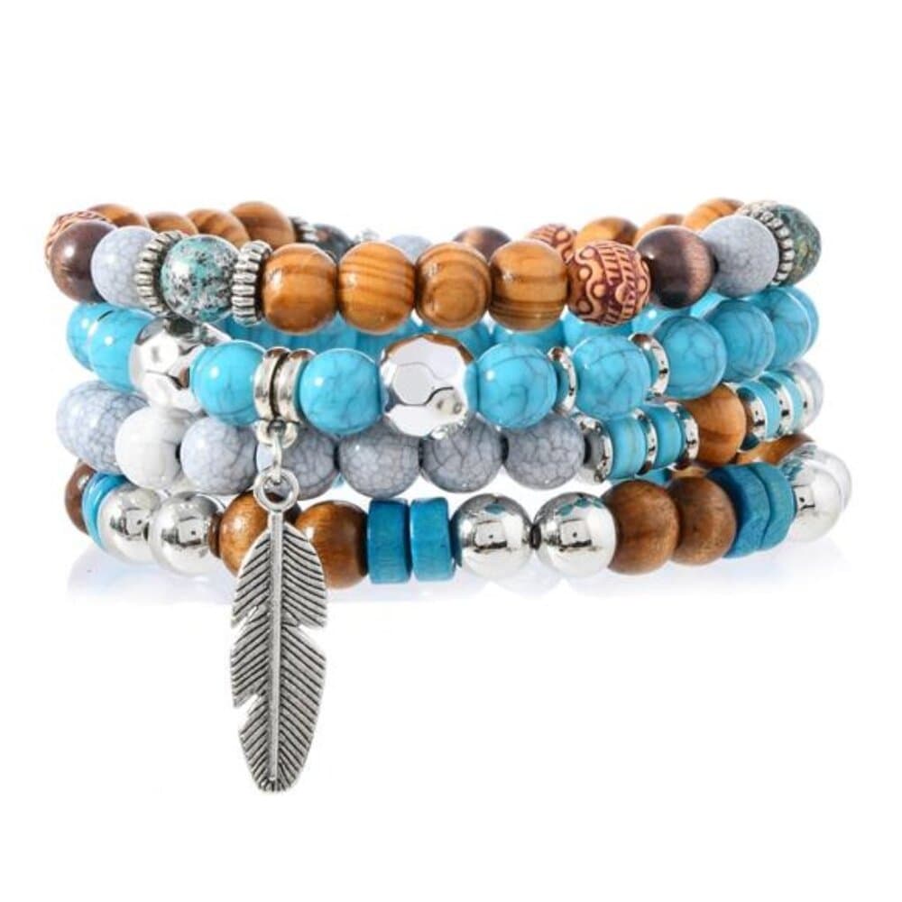 Bohemia Vintage Multi Layer Beaded Bracelets For Men Turquoise Ethnic Nature - Thumbnail 5