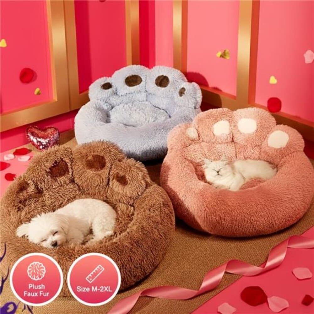 1pc Bear Paw Pet Bed for Dogs And Cats, Plush Pet Bed, Cute Warm Cozy Soft Dog - Thumbnail 2