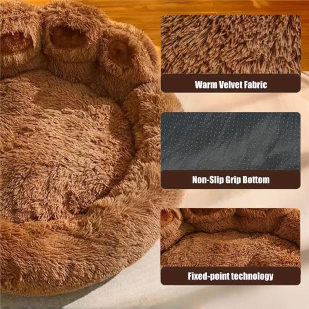 1pc Bear Paw Pet Bed for Dogs And Cats, Plush Pet Bed, Cute Warm Cozy Soft Dog - Thumbnail 4