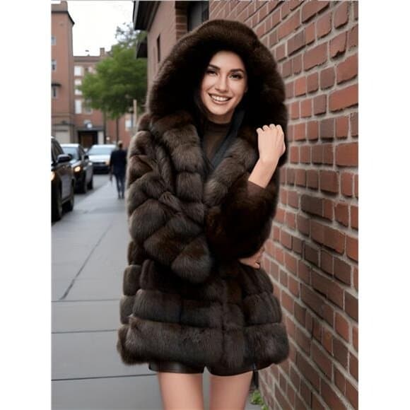 An Elegant And High-End Purple Mink Coat with a Hood And Hidden Buttons, - Thumbnail 9