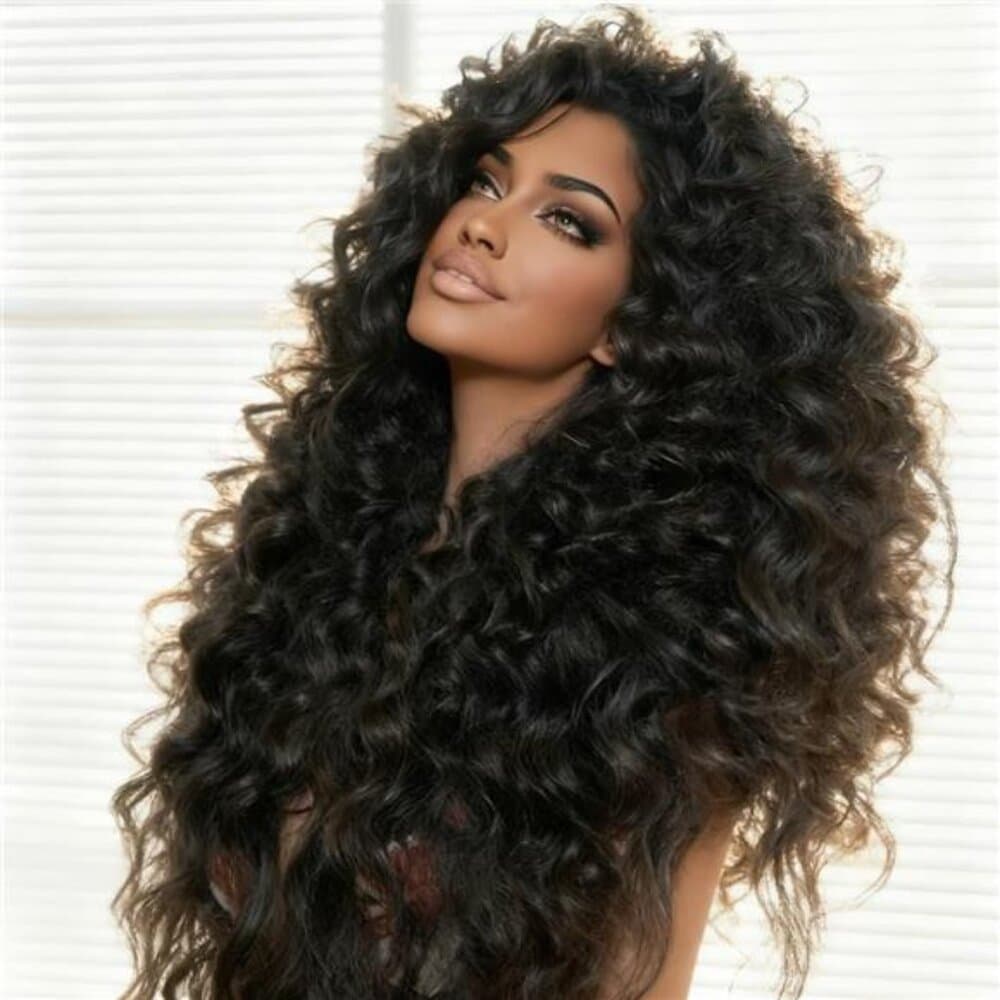 Natural Color Deep Curly Wig with 13x4 HD Transparent Lace Front - Pre-Plucked - Thumbnail 4