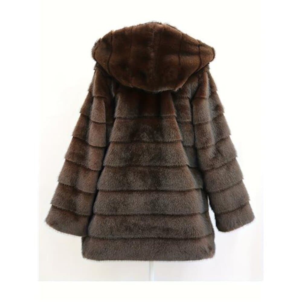 An Elegant And High-End Purple Mink Coat with a Hood And Hidden Buttons, - Thumbnail 6