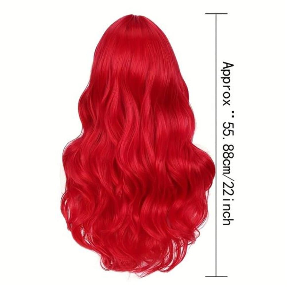 Center-parted Red Curly Wig, Mermaid Style, 22 Inches Long - Thumbnail 3