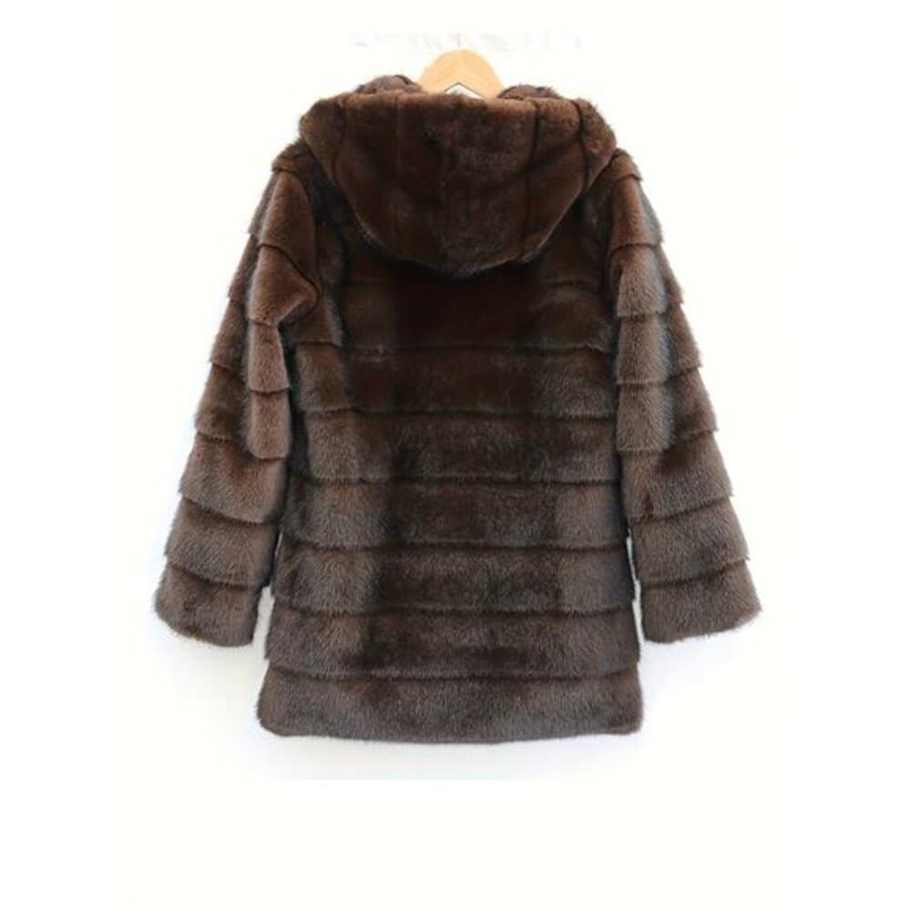 An Elegant And High-End Purple Mink Coat with a Hood And Hidden Buttons, - Thumbnail 7