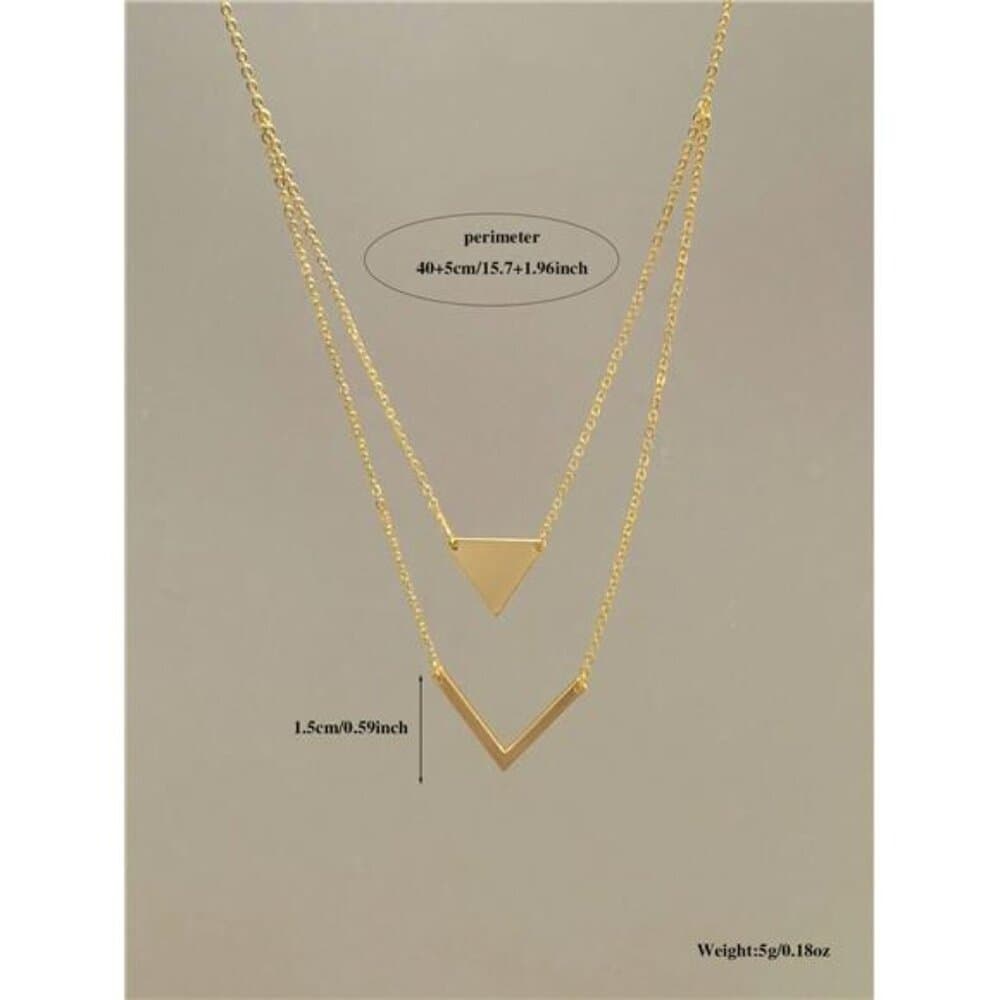 Minimalistic Elegant Geometric Triangle V Pendant Necklace, - Thumbnail 3