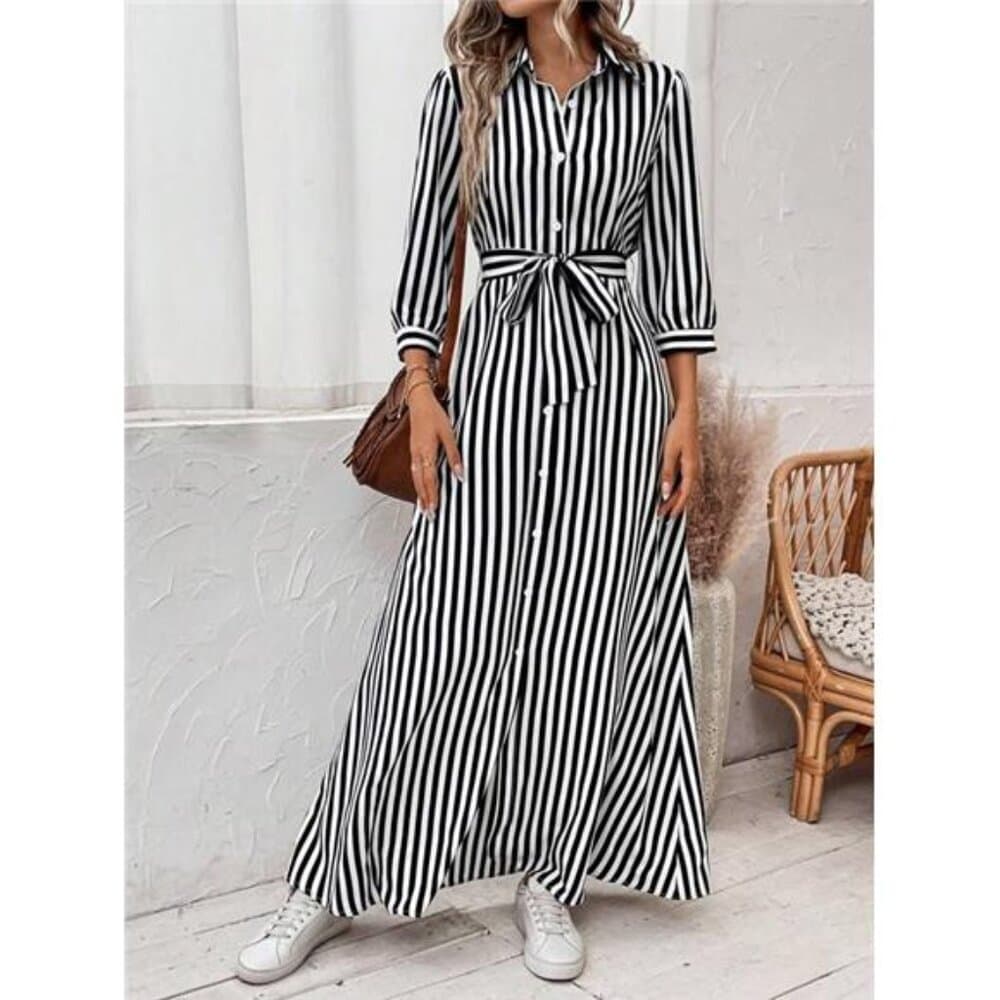 Frenchy Striped Belted Shirt Dress - Thumbnail 5