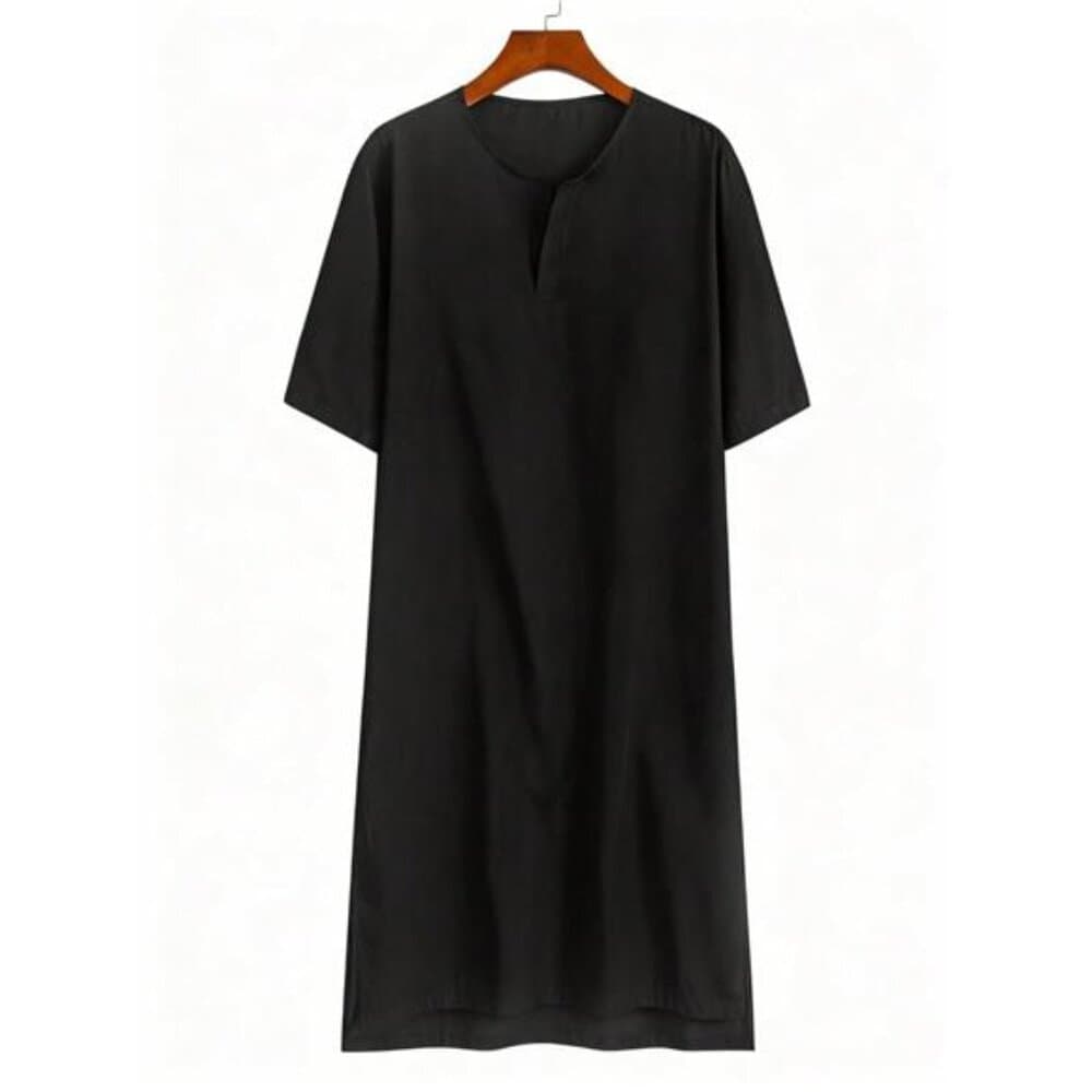 Men's Casual Loose Fit Long T-Shirt, Soft Woven Fabric, Minimalist Design, - Thumbnail 2
