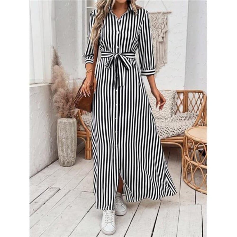 Frenchy Striped Belted Shirt Dress - Thumbnail 6
