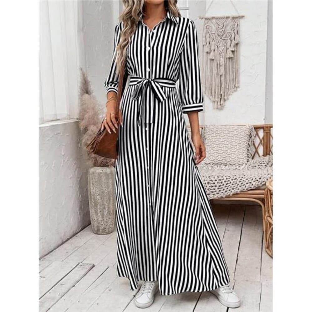 Frenchy Striped Belted Shirt Dress - Thumbnail 4