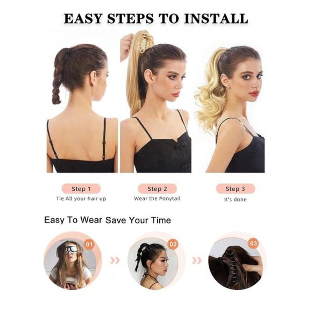 Claw Clip Ponytail Extension Curly Wavy Clip in Long Ponytails Hair - Thumbnail 7