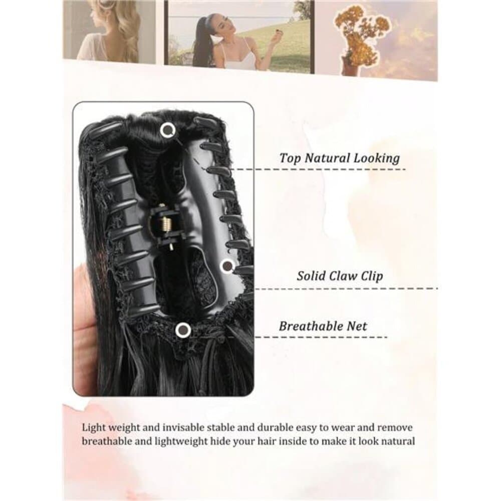 Claw Clip Ponytail Extension Curly Wavy Clip in Long Ponytails Hair - Thumbnail 4