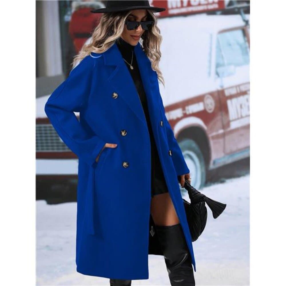 Relaxiva Lapel Neck Double Breasted Belted Overcoat - Thumbnail 6