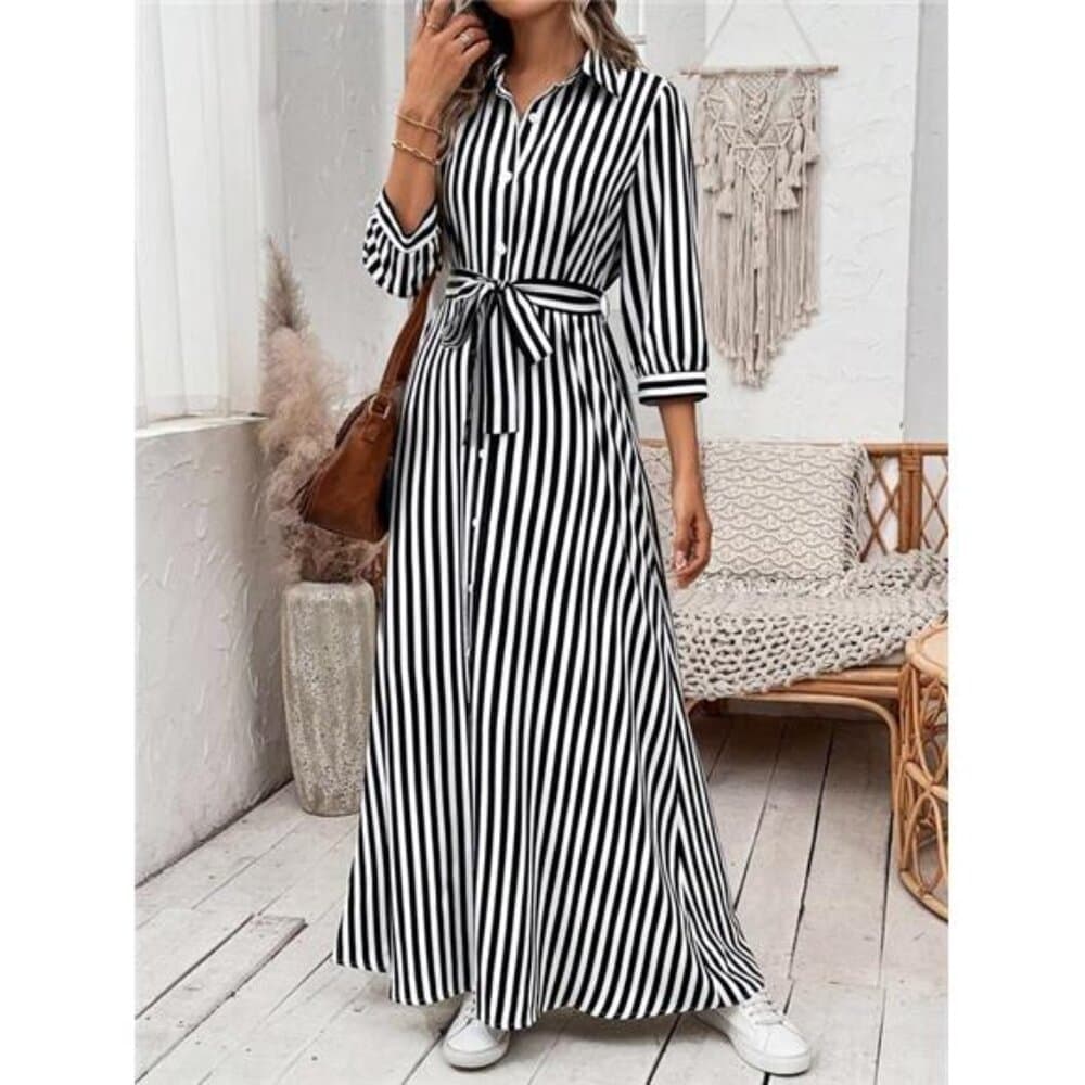 Frenchy Striped Belted Shirt Dress - Thumbnail 2