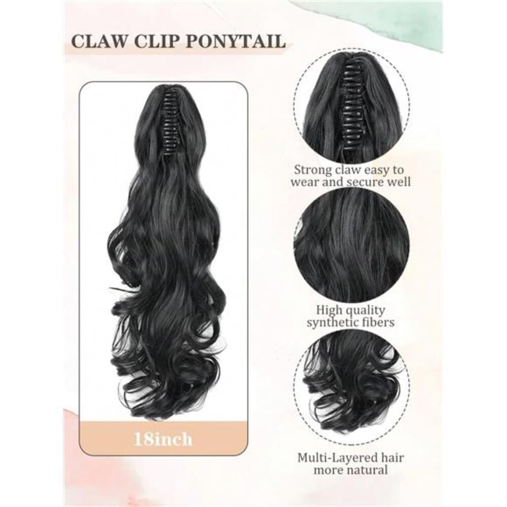 Claw Clip Ponytail Extension Curly Wavy Clip in Long Ponytails Hair - Thumbnail 3