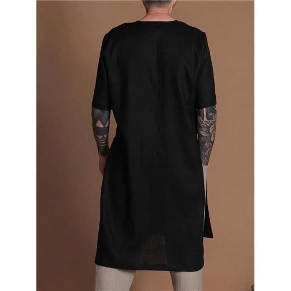 Men's Casual Loose Fit Long T-Shirt, Soft Woven Fabric, Minimalist Design, - Thumbnail 5