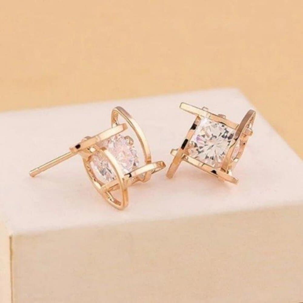 *NEW Round Solitaire Caged Diamond Stud Earrings - Thumbnail 6
